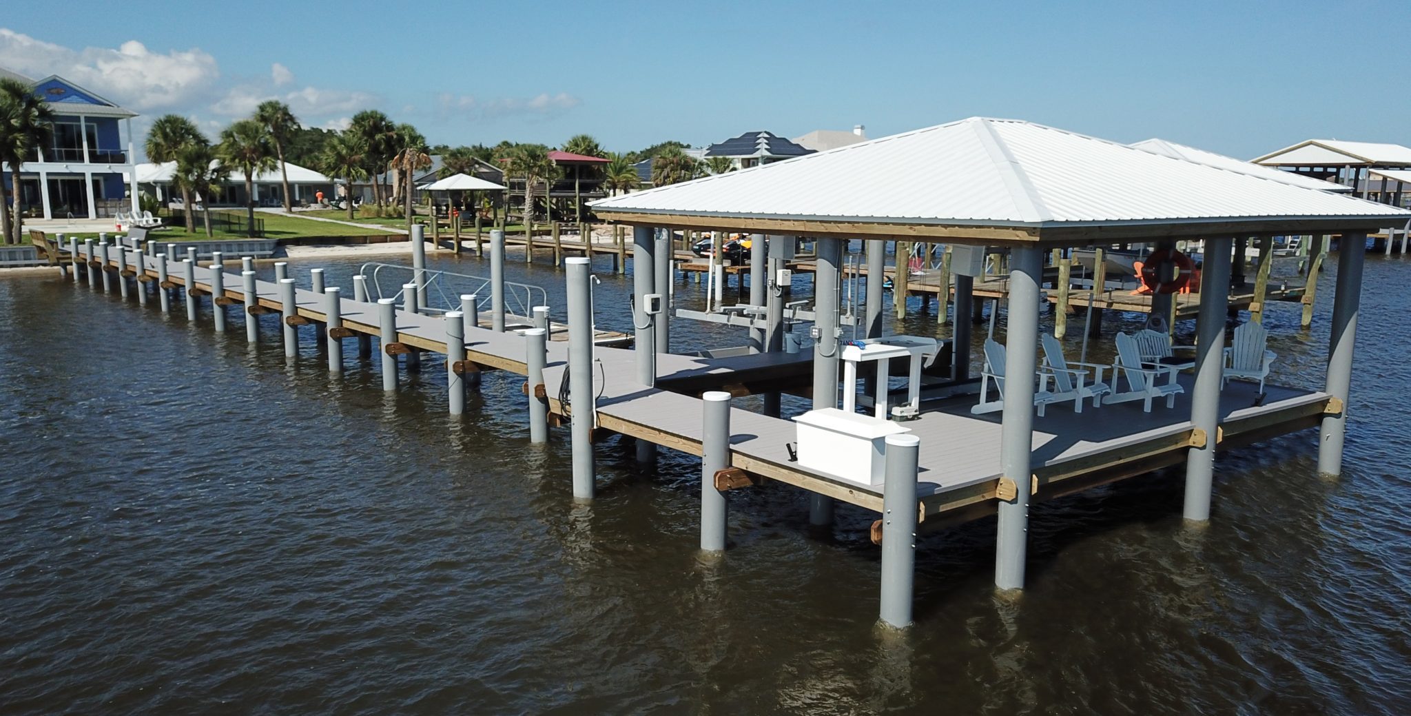 polymer coated pier pilings cross beams